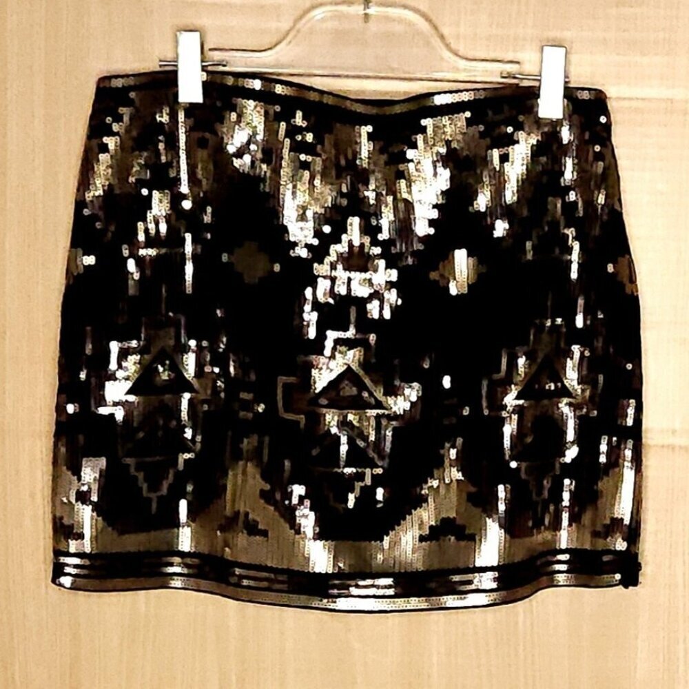 Express Womens Black Gold Sequins Mini Skirt Small